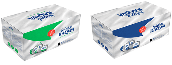 Najjar Raqwa coffee capsules packaging in green and blue, designed for modern Lebanese coffee brewing.