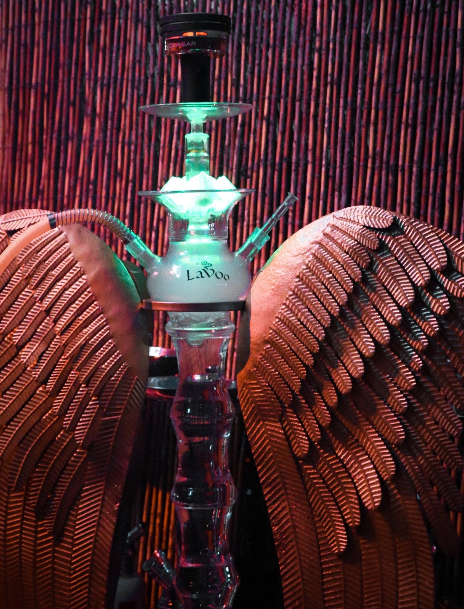 Lavoo ArchAngel Hookah with Handblown Glass and Rustic Wing Stand - Lavoo